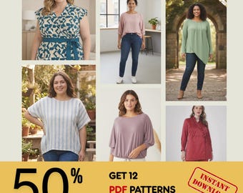 Patrón de costura para blusas de talla grande 12 en 1 (PDF) / Tallas 44-52