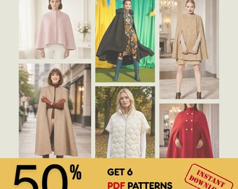 Paquete de patrones de costura en PDF para capa tipo manto 6 en 1