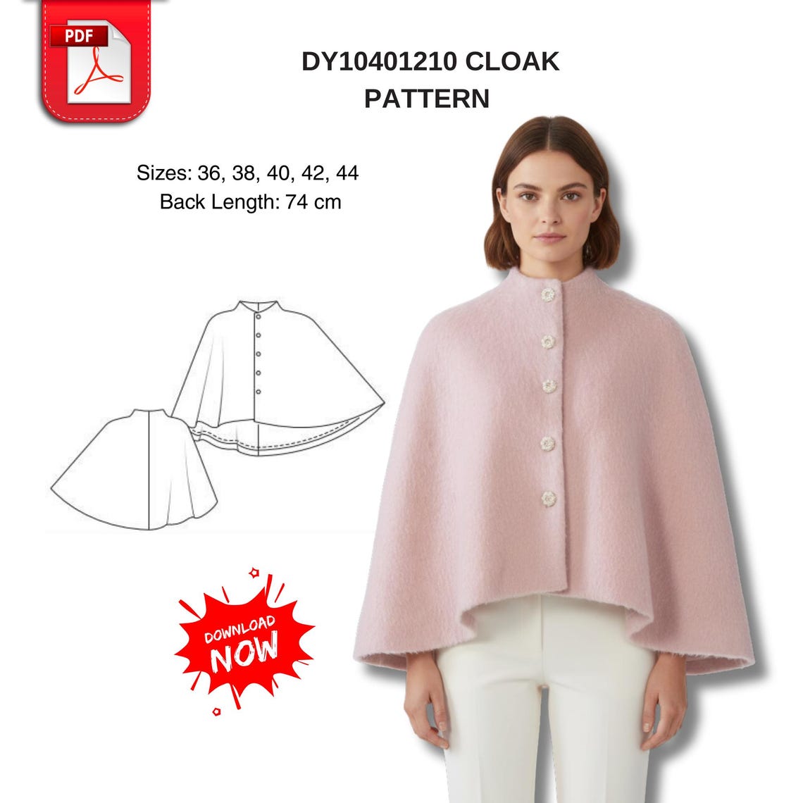 Buttoned Cloak Sewing Pattern PDF for Women - Etsy Canada