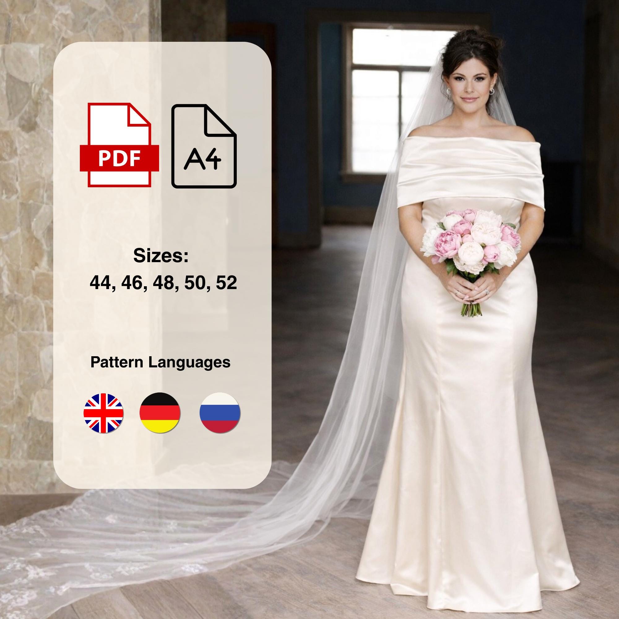 Plus Size Wedding Dress Sewing Pattern PDF off Shoulder Bridal Gown - Etsy