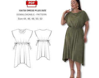 Plus Size Dress Sewing Pattern PDF | Women's Cotton Midi Dress | Instant Download