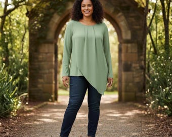 Patrón de costura de blusa asimétrica de talla grande (PDF) / Top tipo túnica que se adapta a las curvas / Tallas 44-52