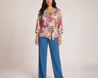 Patrón de costura de blusa en PDF / Top con cinturón / Blusa con escote en V / Descarga instantánea