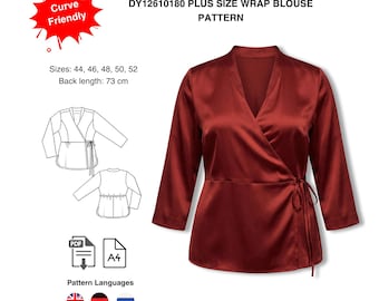 Patrón de costura para blusa cruzada de talla grande (PDF) / Top de corte curvo / Tallas 44-52
