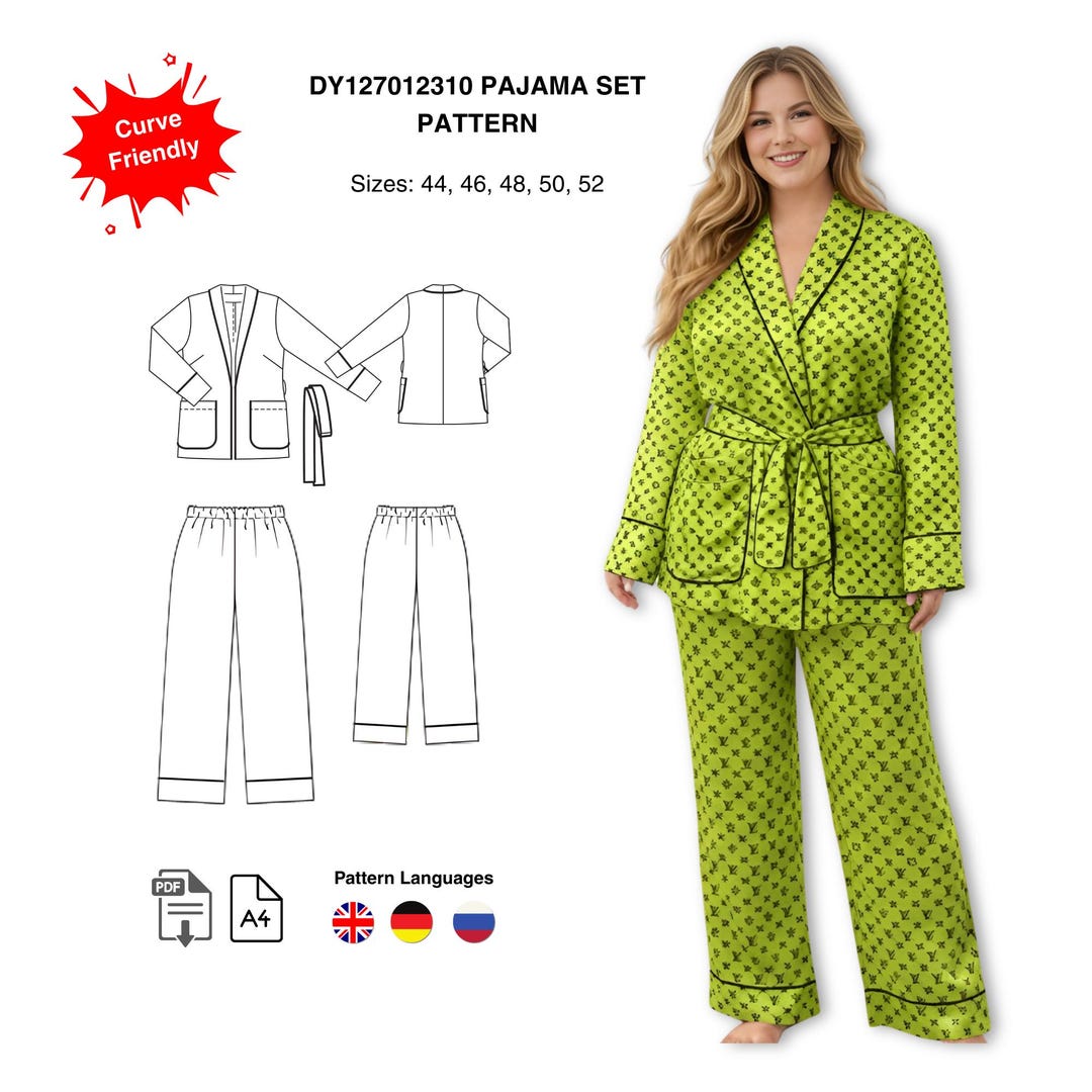 Plus Size Pajama Set Sewing PDF Pattern | Sizes 44-52 - Etsy