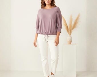 Patrón de costura de blusa de talla grande (PDF) / Top de manga 3/4 / Tallas 44-52