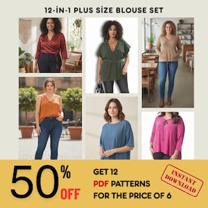 12-in-1 Plus Size Blouse Sewing Pattern Bundle PDF | Tops for Women - Etsy