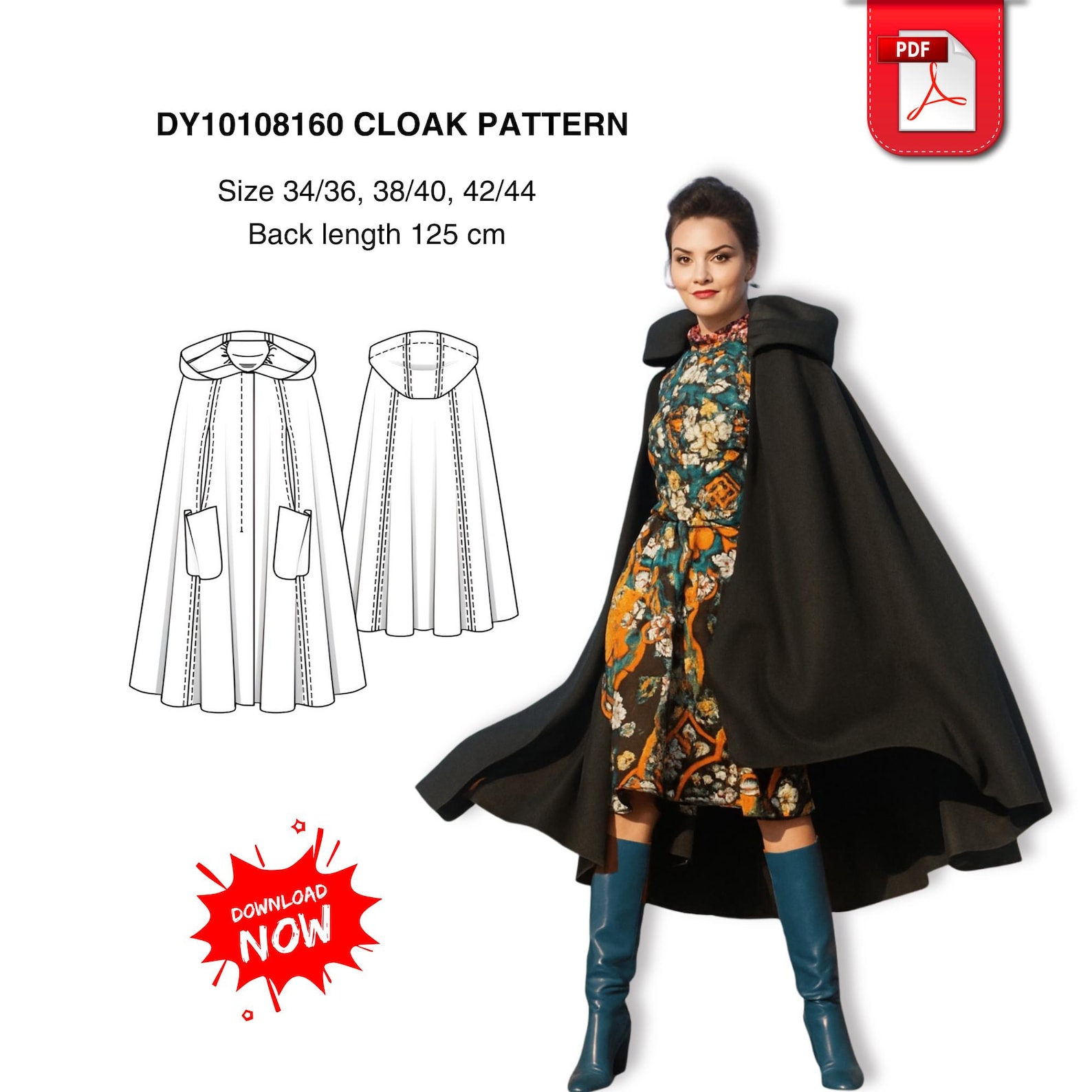 Cloak Sewing Pattern PDF – Hooded Cape - Instant Download - Beginner ...