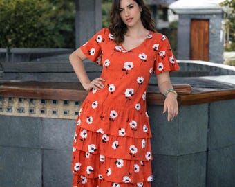 Patrón de costura para vestido con volantes de talla grande (PDF, A4, 44-52)