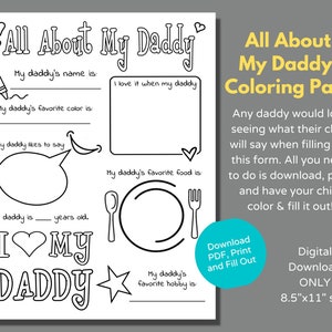 All About My Dad Coloring Page Bundle to Download and Print, Father's ...