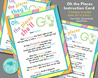 Oh the Places You'll Go Instruction Letter for Teachers to Sign Book Preschool End of Year Gift to Edit in Corjl Download and Print