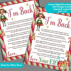 Elf Arrival Letter to Download and Print, Christmas Elf Letter for Kids, I&#39;m Back Elf Letter,  8.5&quot;x11&quot; Size, Not Editable