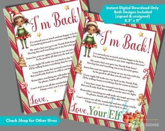 Elfen Brief zum Herunterladen und Drucken, Weihnachtself Brief für Kinder, I'm Back Elf Brief, 8,5 "x 11" Größe, nicht bearbeitbar