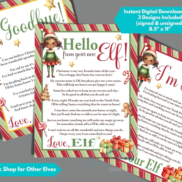 Elf Letter for New Elf, I'm Back, Goodbye to Download and Print, Christmas Elf Arrival Letter, Letter from Elf, 8.5"x11" Size, Not Editable