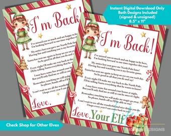 Elfen Brief zum Herunterladen und Drucken, Weihnachtself Brief für Kinder, I'm Back Elf Brief, 8,5 "x 11" Größe, nicht bearbeitbar