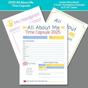 Alles über mich Zeitkapsel 2025, Schulzeitkapsel, Familienzeitkapsel, Alles über mich Kapselaktivität • Sofortiger Download, nicht bearbeitbar