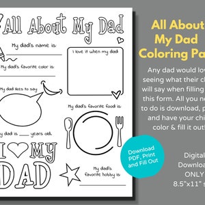 All About My Dad Coloring Page Bundle to Download and Print, Father's ...