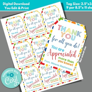 Teacher Appreciation Week Gift Tags to Edit in Corjl, Download and Print Nurse Appreciation Employee Appreciation School Staff Gift from PTA