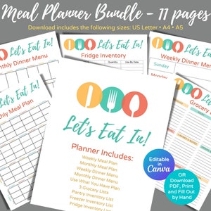 Meal Planner that is Editable & Printable that includes Weekly/Monthly Menus and Meal Planners, also Grocery/Inventory Lists, Let&#39;s Eat In