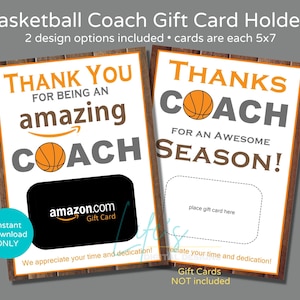 Porte-cartes Amazon Coach de basket-ball à télécharger et à imprimer, porte-cartes Merci Coach, téléchargement immédiat