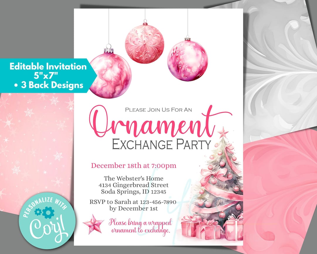 Ornament Exchange Invitation to Instantly Edit in Corjl, Download and