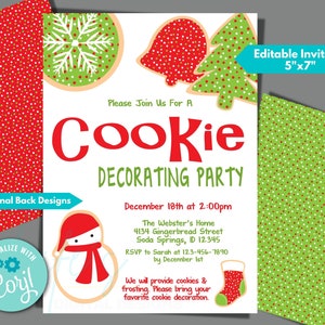 Cookie Decorating Party Invitation to Instantly Edit in Corjl, Download and Print, Kids Christmas Cookie Decorating Party Invitation