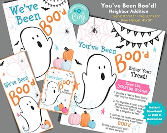 You've Been Boo'd Signs and Tag to Edit in Corjl, Download and Print, You've Been Booed Neighbor Gifts for Halloween, Ghost Treat Tags