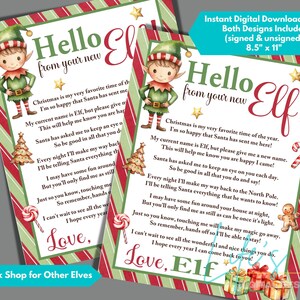 Carta de chegada do elfo do novo elfo para baixar e imprimir, Carta de elfo de Natal para crianças, Olá da carta do elfo, tamanho 8,5" x 11", não editável