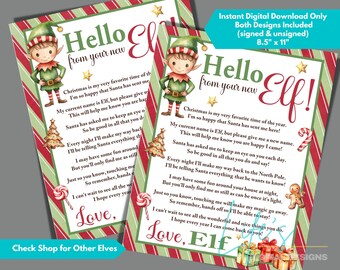 Elf Ankunftsbrief von New Elf zum Herunterladen und Drucken, Weihnachtself Brief für Kinder, Hallo von Elf Letter, 8,5 "x11" Größe, nicht bearbeitbar