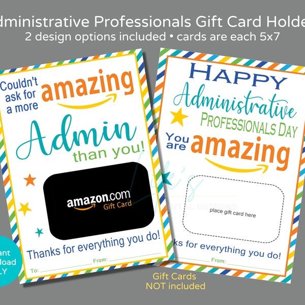 Administrative Professionals Day Amazon Gift Card Holder to Download and Print, Office Staff Appreciation, Executive Assistant Appreciation