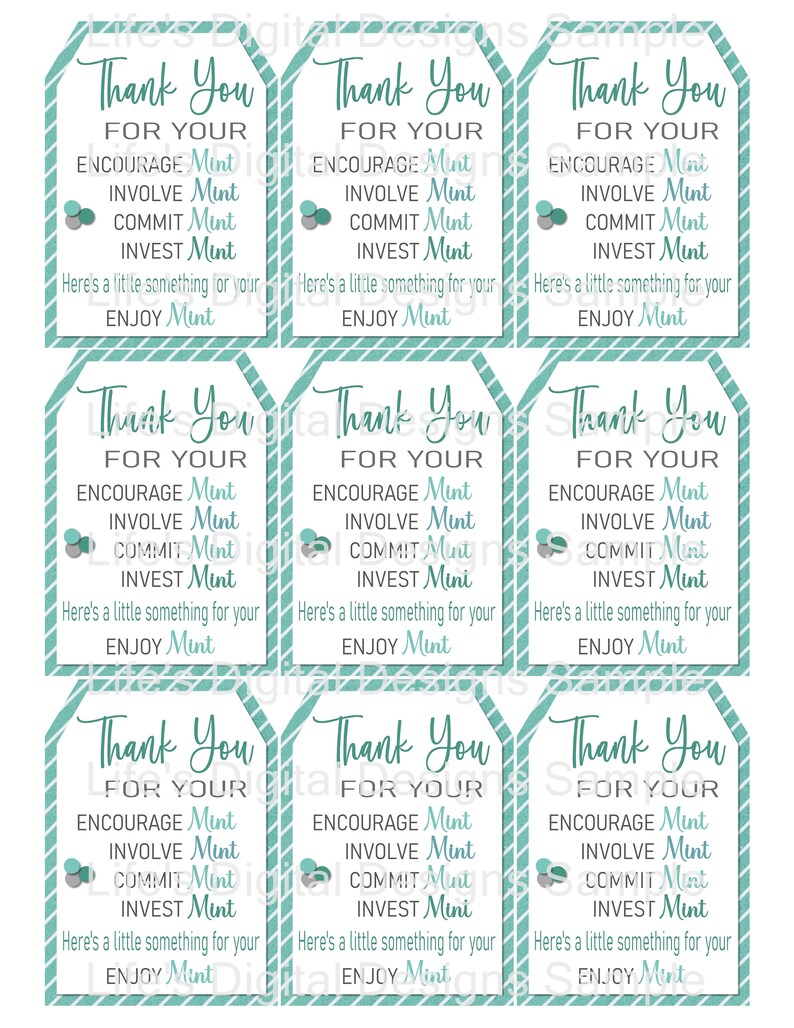 Teacher Appreciation Week Mint Candy Tags to Download and Print, School ...