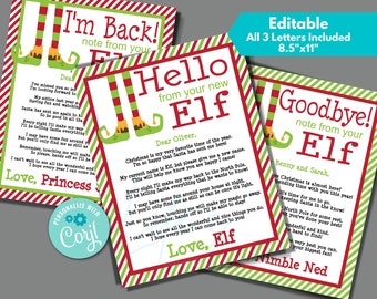 Christmas Elf Letter for New Elf, I&#39;m Back, and Goodbye to Edit Instantly in Corjl, Download and Print, Editable Elf Letter, 8.5&quot;x11&quot; Size