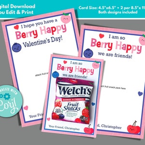 Valentinstag Obst Snack Karte zum Herunterladen und Drucken von Beeren Glücklich, dass Sie mein Freund sind Kinder Klassenzimmer Valentinstag Austausch Ideen