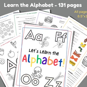 Hojas de trabajo del alfabeto para descargar e imprimir, 131 páginas, hojas de trabajo del alfabeto para preescolar, práctica de escritura, páginas para colorear del alfabeto, aprender el alfabeto