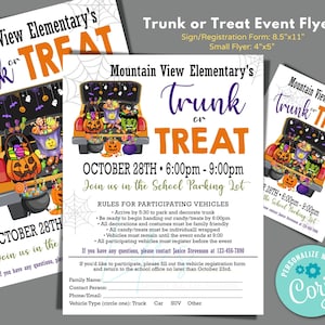 Trunk or Treat Sign Up Form to Edit in Corjl, Download and Print, Trunk or Treat Flyer, School Halloween Trunk or Treat Flyer, Editable Form