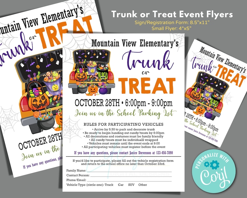trunk or treat flyer and vehicle registration form