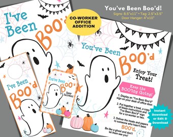 You've Been Boo'd Signs and Tag to Edit in Corjl, Download and Print, You've Been Booed Office Addition, Co-Worker Halloween Gift Tags