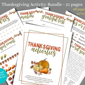 Thanksgiving Activities and Coloring Pages Bundle to Download and Print, Thanksgiving Activity Pages, Thanksgiving Coloring 21 Pages