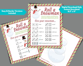 Roll a Snowman Christmas Party Game to Download, Christmas Party Games for Kids and Adults, Printable Christmas Game, Holiday Classroom Game