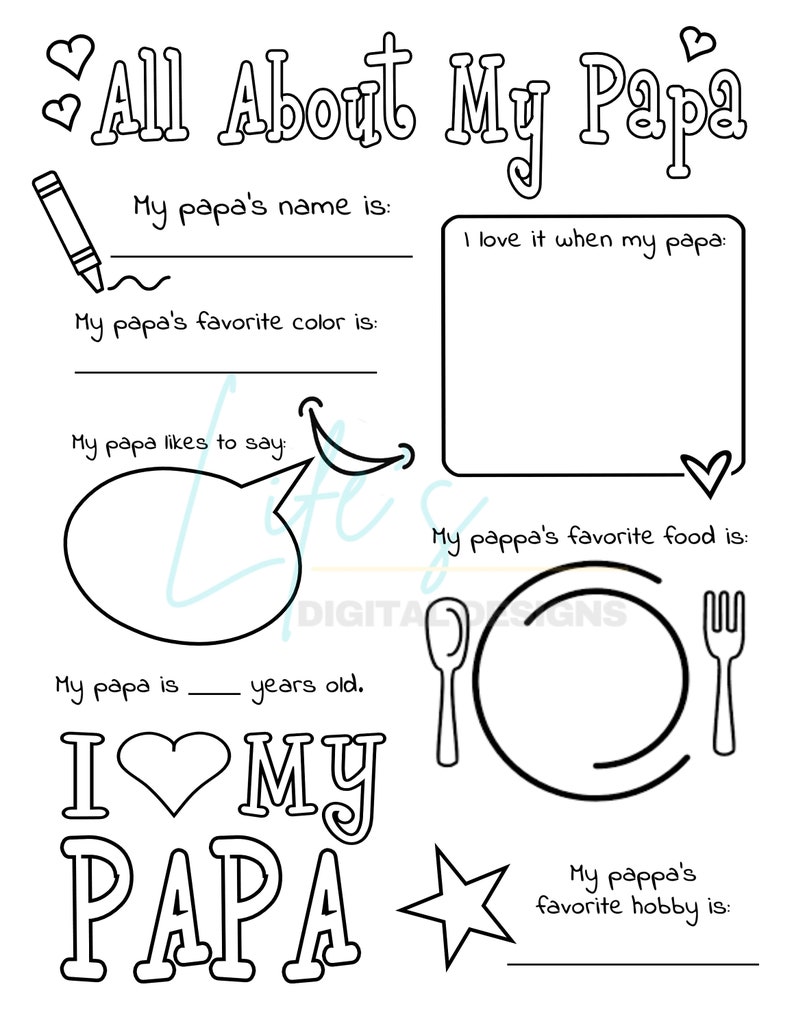 All About My Dad Coloring Page Bundle to Download and Print, Father's ...