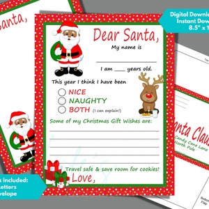 Carta a Papá Noel con sobre a juego para descargar e imprimir con fondo rojo