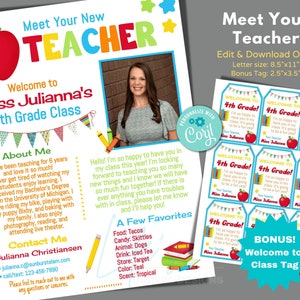 Meet the Teacher Template to Instantly Edit in Corjl, Download and Print, Teacher Open House Letter, Teacher Introduction, Welcome Tag