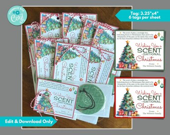 Wishing You a Scentsational Christmas Gift Tag for Scentsy Scent Circles to Edit in Corjl, Download and Print, Scent-sational Holiday Tags
