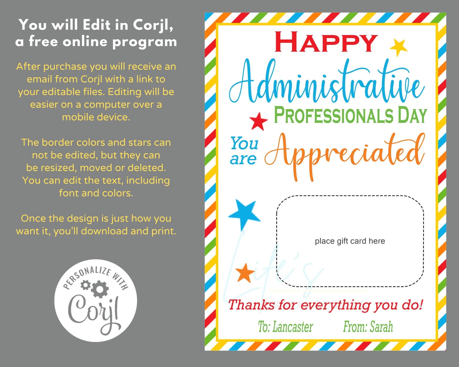 Administrative Professionals Gift Card Holder to Edit, Download and ...