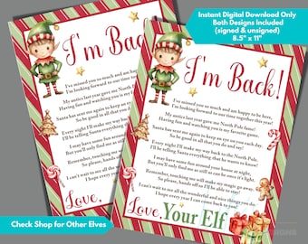 Elf Ankunftsbrief zum Herunterladen und Drucken, Weihnachtself Brief für Kinder, I'm Back Brief von Elf, 8,5 "x 11" Größe, nicht bearbeitbar