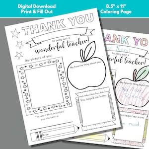 Teacher Appreciation Week Thank You Teacher Coloring Page to Download and Print, About My Teacher Thank You Form for End of School Year