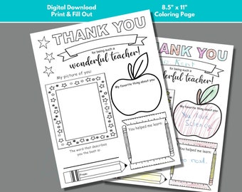 Teacher Appreciation Week Thank You Teacher Coloring Page to Download and Print, About My Teacher Thank You Form for End of School Year