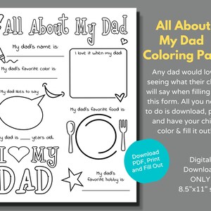 All About My Dad Coloring Page to Download and Print, Father's Day or ...