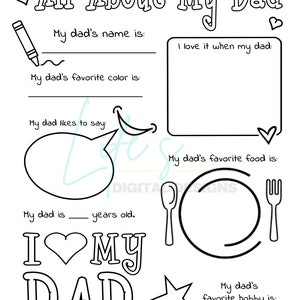 All About My Dad Coloring Page to Download and Print, Father's Day or ...