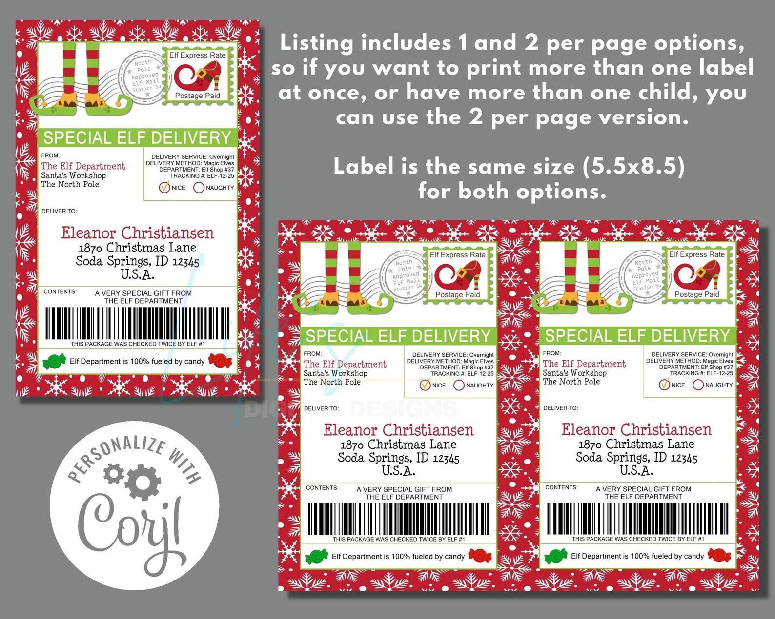 Elf Rings Label Elf Mail Shipping Labels to Edit Instantly in Corjl, Download and Print ...